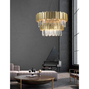 Nova Luce Baladona - luster - Ø 85 x 180 cm - gouden messing