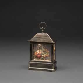 Konstsmide kerstverlichting - sneeuwlantaarn met kerstman en eland op batterijen - 17,5 x 8,5 x 25 cm - bruin