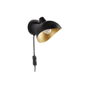 Nova Luce Geti - wandlamp met schakelaar en USB-stekker - Ø 15 x 12 cm - mat zwart en goud