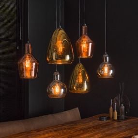 Vico Mix Tricolor 6L - hanglamp - 95 x 40 x 150 cm - chroom, koper en goud