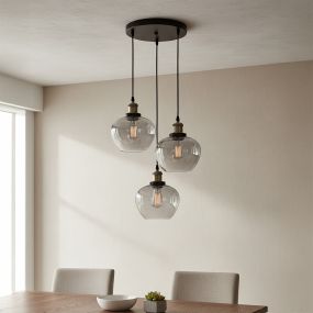 Nova Luce Cedro - hanglamp 3L - Ø 35 x 130 cm - gerookt glas