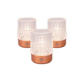 Lucide Lili - set van 3 oplaadbare tafellampen - Ø 8 x 10,3 cm - 3W dimbare LED incl. - koper