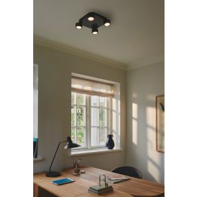 Nordlux Clyde 4-Spot - plafondlamp - 28 x 28 x 7,5 cm - 3 stappen dimmer - 4 x 5W LED incl. - zwart