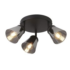 Searchlight Mega - opbouwspot 3L - Ø 42 x 11 cm - zwart en gerookt glas