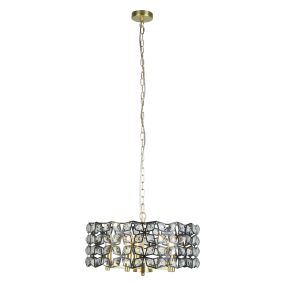 Searchlight Iris - hanglamp - Ø 48 x 150 cm - zwart en satijn messing