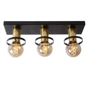 Lucide Anaka - plafondverlichting - 50 x 13 x 11,5 cm - zwart en satijn messing