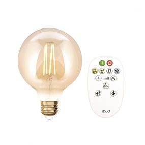 iDual LED-lamp met afstandsbediening - Ø 9,5 x 14 cm - E27 - 9W dimbaar - 2200K tot 5500K - amber