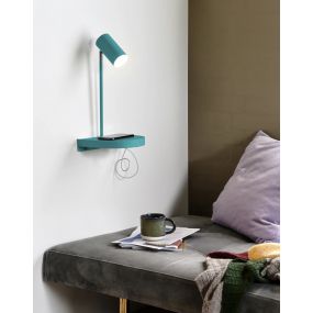 Nordlux Cody - wandlamp met schakelaar en USB-poort - 20 x 20 x 42,9 cm - turquoise 