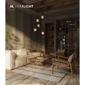 Maxlight Mesh - hanglamp - Ø 32 x 145 cm - 5 x 5W LED incl. - mat zwart en goud