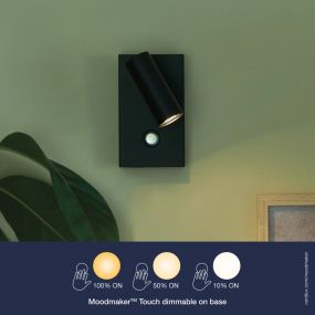 Nordlux Omari - opbouw wandlamp met schakelaar - 7 x 12 x 12 cm - 3 stappen dimmer - 3,2W LED incl. - zwart  