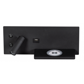 ETH Nighty Left - wandverlichting met  dubbele schakelaar en USB en draadloos opladen - 30 x 12 cm - 7W LED incl. - zwart