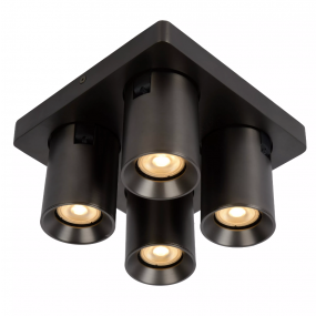 Lucide Nigel - opbouwspot - 20 x 20 x 11,5 cm - 4 x 5W dimbare LED incl. - dim to warm - zwart staal