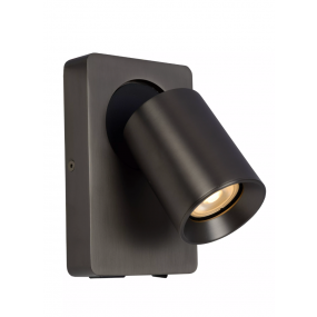 Lucide Nigel - wandverlichting met schakelaar en USB-poort - 16 x 10 x 11,8 cm - 5W dimbare LED incl. - zwart staal