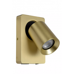 Lucide Nigel - wandverlichting met schakelaar en USB-poort - 16 x 10 x 11,8 cm - 5W dimbare LED incl. - mat goud