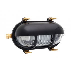 Zangra Waterproof - wandlamp - 20 x 10 x 10  cm - IP55 - zwart en messing