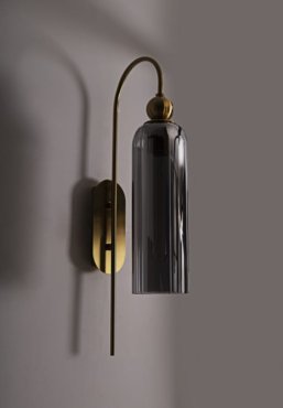 Maxlight Campanila - opbouw wandlamp - 22 x 56 cm - messing en gerookt glas