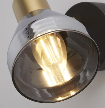 Searchlight Westminster - opbouwspot 1L - 9 x 17 cm - zwart, satijn messing en  gerookt glas
