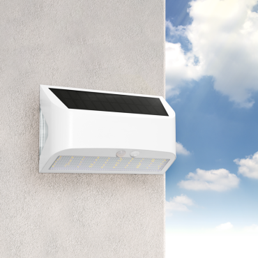 Century Italia Arcadia Max - buiten wandlamp op zonne-energie met sensor - 18 x 6,2 x 11,3 cm - 6W LED incl. - IP65 - wit