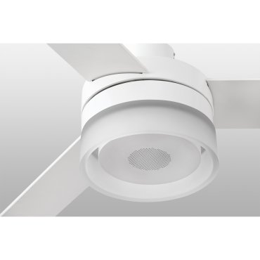 Faro Ice - plafondventilator met licht en luidspreker en afstandsbediening - Ø 132 cm - 15W LED incl. - wit en lichtbruin