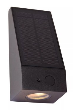 Lucide Irwin - buiten wandlamp met dag- nachtsensor op zonne-energie - 8,1 x 8 x 18 cm - 2W dimbare LED incl. - IP54 - zwart