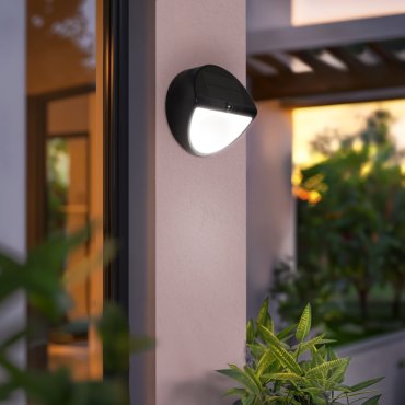 Century Italia Aura - buiten wandlamp op zonne-energie met sensor - Ø 20 x 9,7 cm - 5W LED incl. - IP54 - zwart
