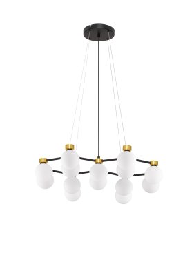 Nova Luce Ovalino - hanglamp - 73 x 143 x 64 cm - satijn goud, mat zwart en wit opaal