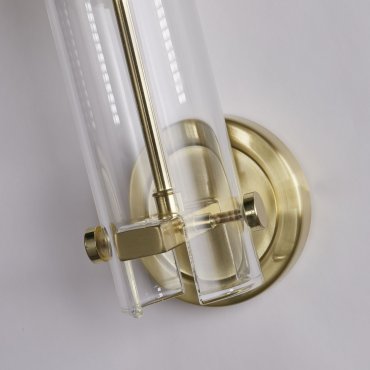 Searchlight Scope - wandverlichting - 10 x 29 cm - IP44 - satijn messing en transparant