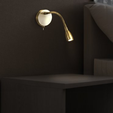 Searchlight Flexy - wandlamp met flexibele leesarm  - 7 x 29 cm - 0,8W LED incl. - satijn messing