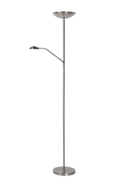 Lucide Zenith - staanlamp met leeslamp - Ø 25,4 x 180 cm - 20W + 4W LED incl. - mat chroom