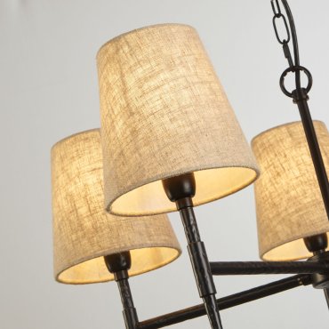 Searchlight Gothic - luster - Ø 66 x 130 cm - zwart en natuurlijk linnen