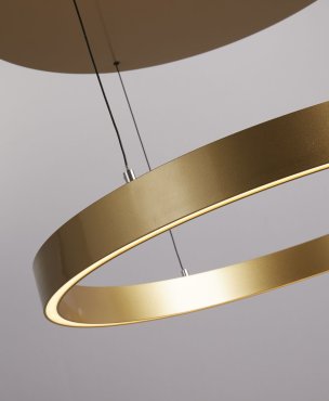 Searchlight Layla - hanglamp -Ø 64 x 190 cm - 29W dim-to-warm LED incl. - beweging gestuurd - satijn goud