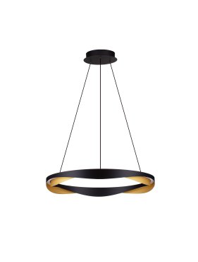 Nova Luce Radon - hanglamp - Ø 65 x 160 cm - 53W dimbare LED incl. - mat zwart en goud