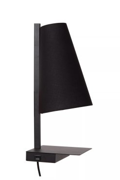 Lucide Gregory - bedlamp met USB-poort - 19,8 x 18 x 45 cm - zwart