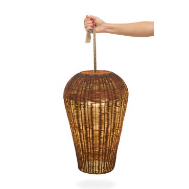 New Garden Saona - hanglamp met oplaadbare lichtbron en afstandsbediening - 9W dimbare LED incl. - Ø 31 x 349 cm - IP54 - bruin