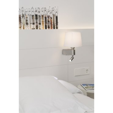 Faro Room - wandverlichting met schakelaar - 20 x 22,5 x 29 cm - 3W LED incl. - wit en satijn nikkel