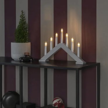 Konstsmide kerstverlichting - houten kerst kandelaar - 40,5 x 5 x 26,5 cm - mat beige