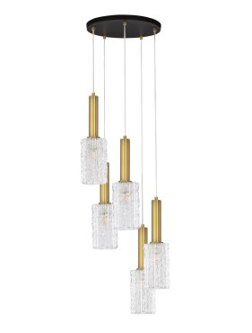 Nova Luce Certa - hanglamp - Ø 35 x 150 cm - helder glas, messing goud en zwart