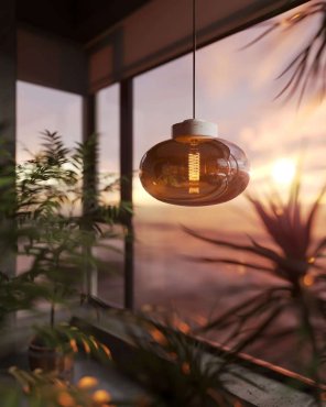 Maxlight Moonstone - hanglamp - Ø 45 x 150 cm - amber glas en wit