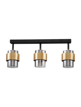 Nova Luce Sianna - plafondlamp - 70 x 20 x 17 cm - rokerig glas, zandzwart en messing goud