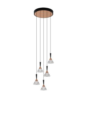 Nova Luce Paluz - hanglamp - Ø 32 x 150 cm - 30W dimbare LED incl. - mat zwart en roségoud
