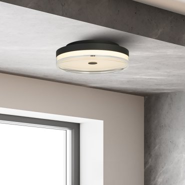 Searchlight Cyprus - plafondlamp - Ø 40 x 11 cm - 29W dimbare LED incl. - zwart en transparant