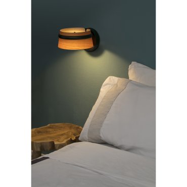 Faro Loop - wandverlichting - 19 x 24 x 13 cm - 6W dimbare LED incl. - bruin en zwart - Kersenboom hout