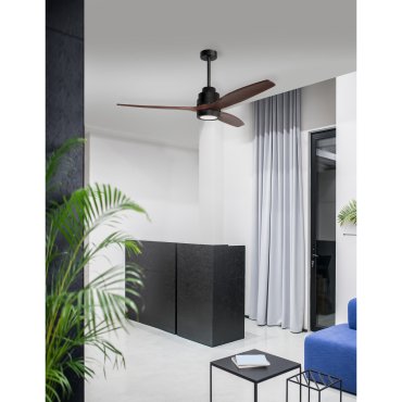 Nova Luce Sabal - plafondventilator met licht en afstandsbediening - Ø 132 x 48 cm - 12W LED incl. - bruin en mat zwart