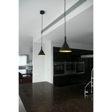 Faro Pam - hanglamp - Ø 16,5 x 21,5 cm - 11W LED incl. - zwart en goud