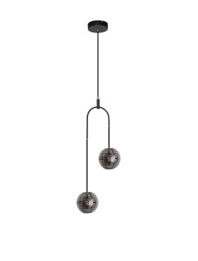 Nova Luce Las - hanglamp - Ø 31 x 210 cm - 20W LED incl. - zandzwart, goud en rokerig grijs