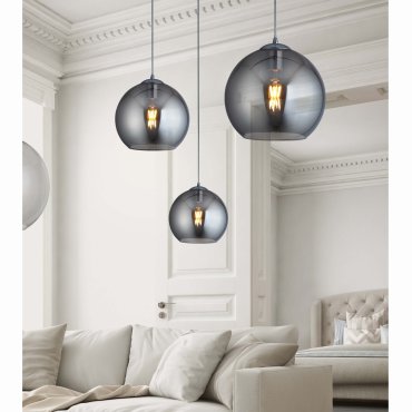 Searchlight Balls - hanglamp - Ø 30 x 120 cm - gerookt glas