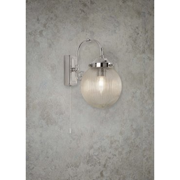 Searchlight Belvue - wandverlichting met trekschakelaar - 16 x 27 cm - IP44 - chroom