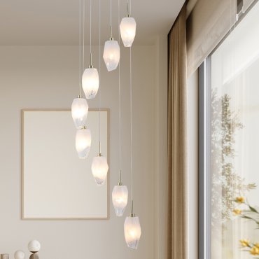 Searchlight Rocky - hanglamp - Ø 32 x 120 cm - satijn messing en wit