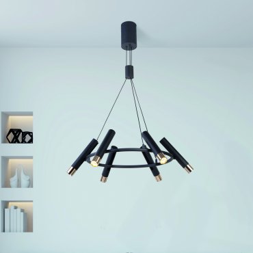Searchlight Cylinder - hanglamp - Ø 70 x 130 cm - 6 x 3,4W dimbare LED incl. - zwart en goud