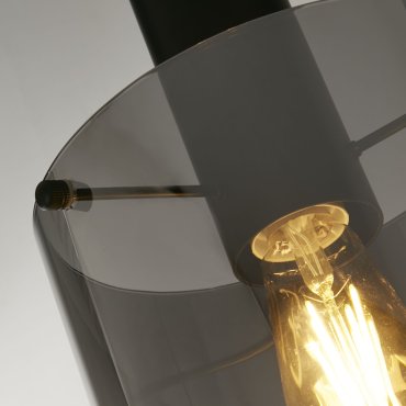 Searchlight Sweden - hanglamp - Ø 22 x 120 cm - mat zwart en gerookt glas